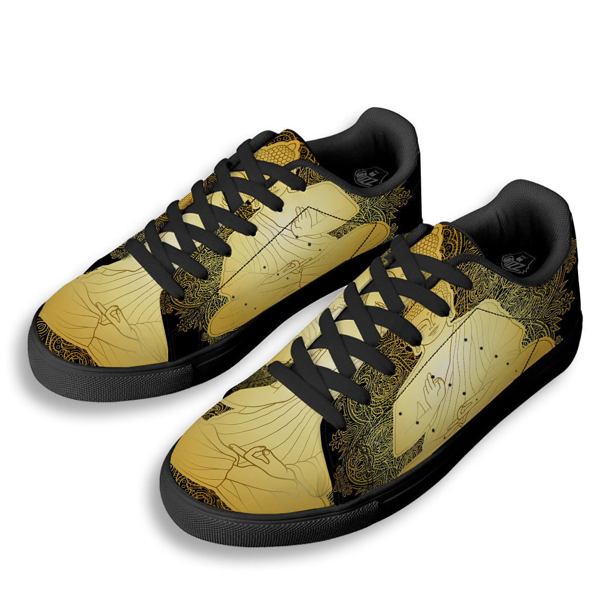 Mandala Buddha Statue Print Black Low Top Sneakers-grizzshop