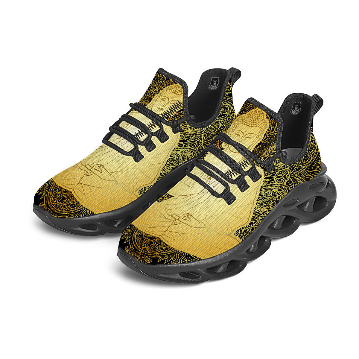 Mandala Buddha Statue Print Black Running Shoes-grizzshop