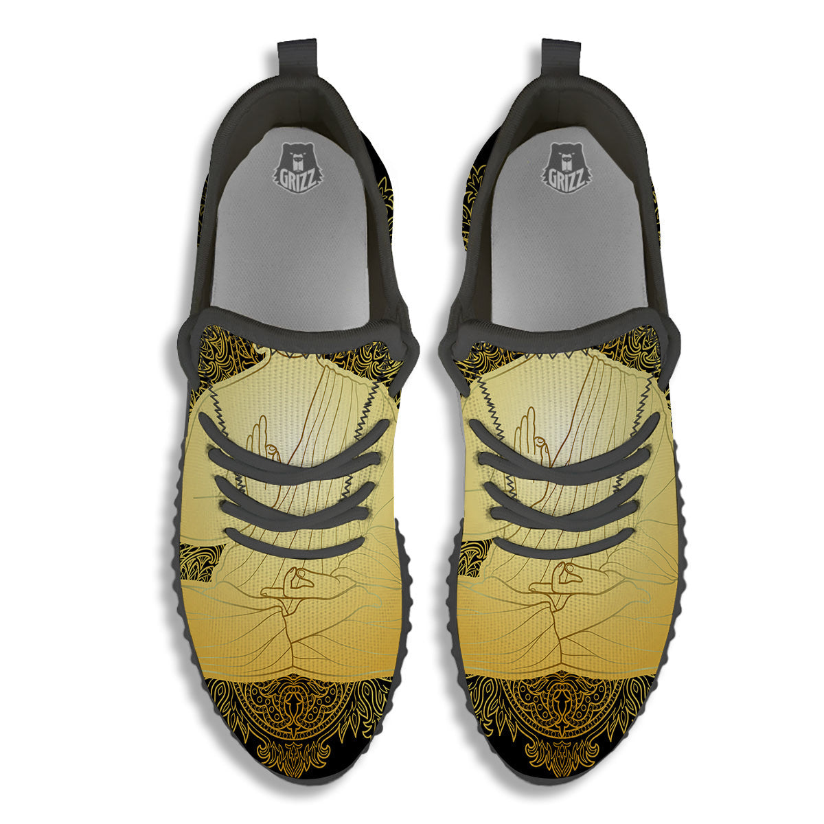 Mandala Buddha Statue Print Black Walking Shoes-grizzshop