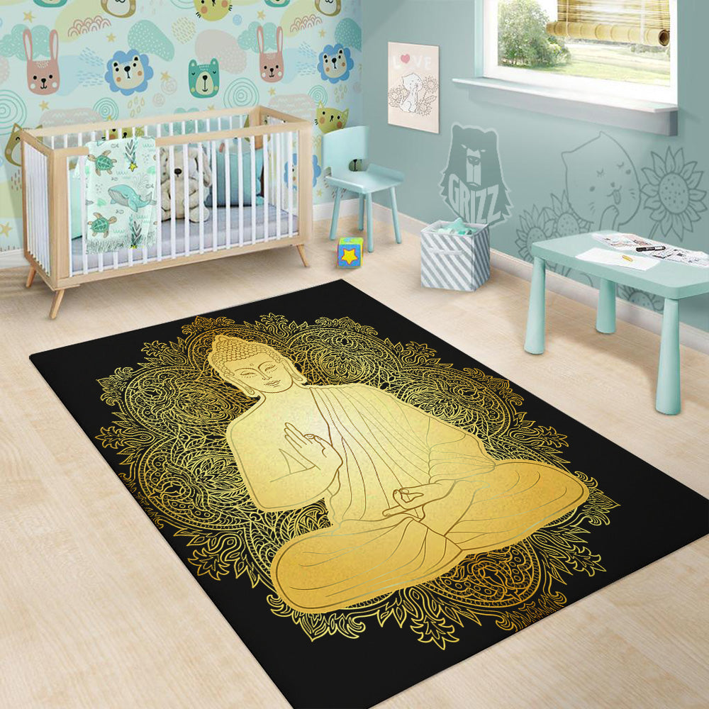 Mandala Buddha Statue Print Floor Mat-grizzshop