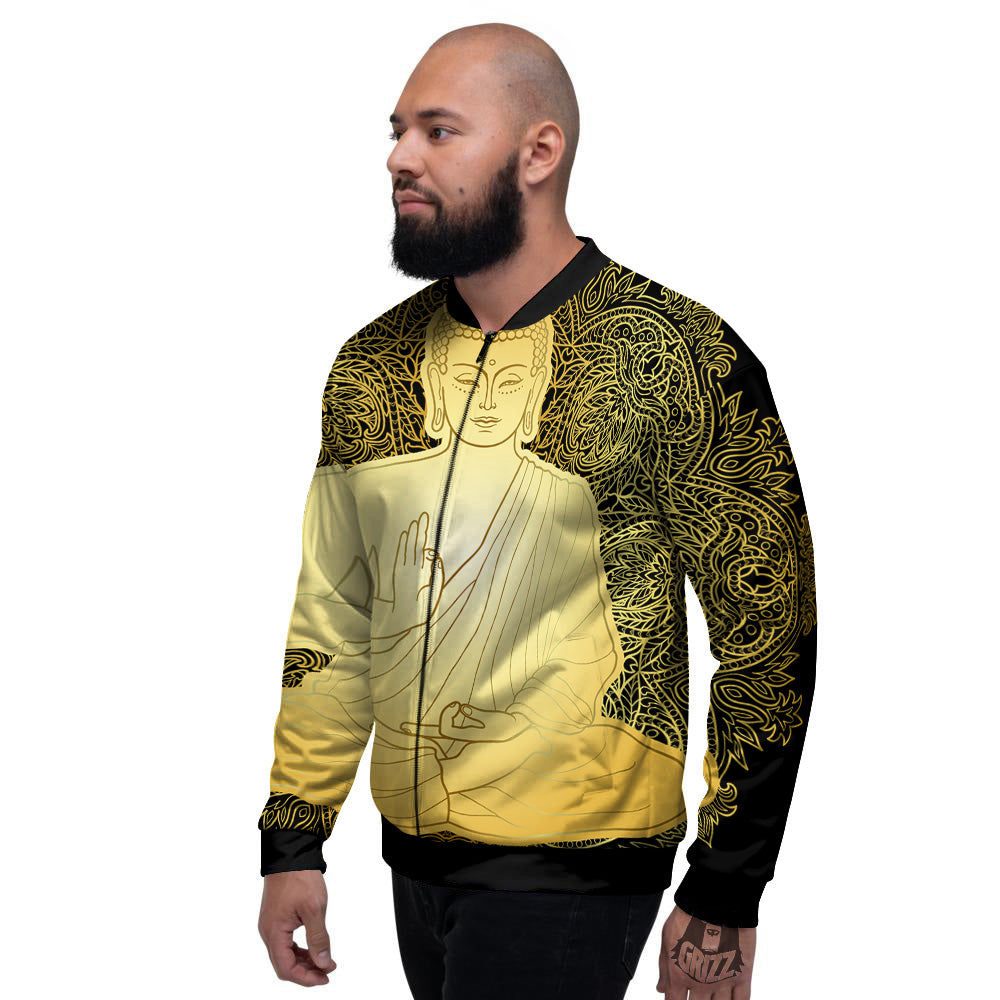 Mandala Buddha Statue Print Men's Bomber Jacket-grizzshop