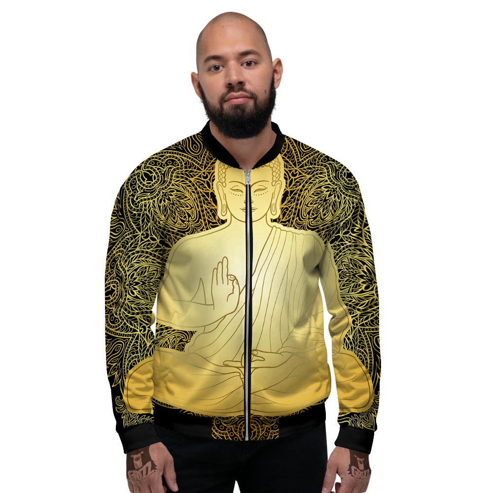 Mandala Buddha Statue Print Men's Bomber Jacket-grizzshop
