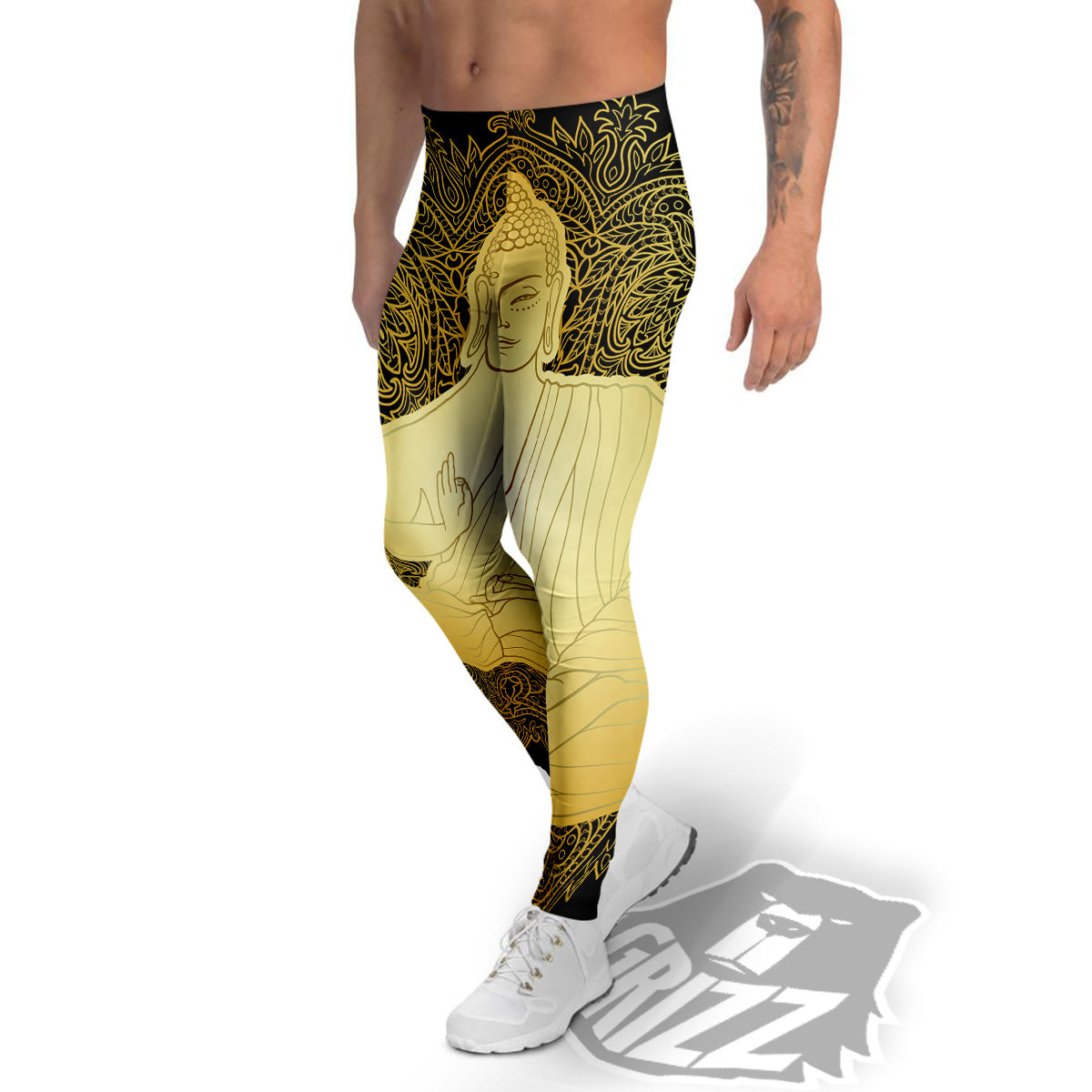 Mandala Buddha Statue Print Men's Leggings-grizzshop