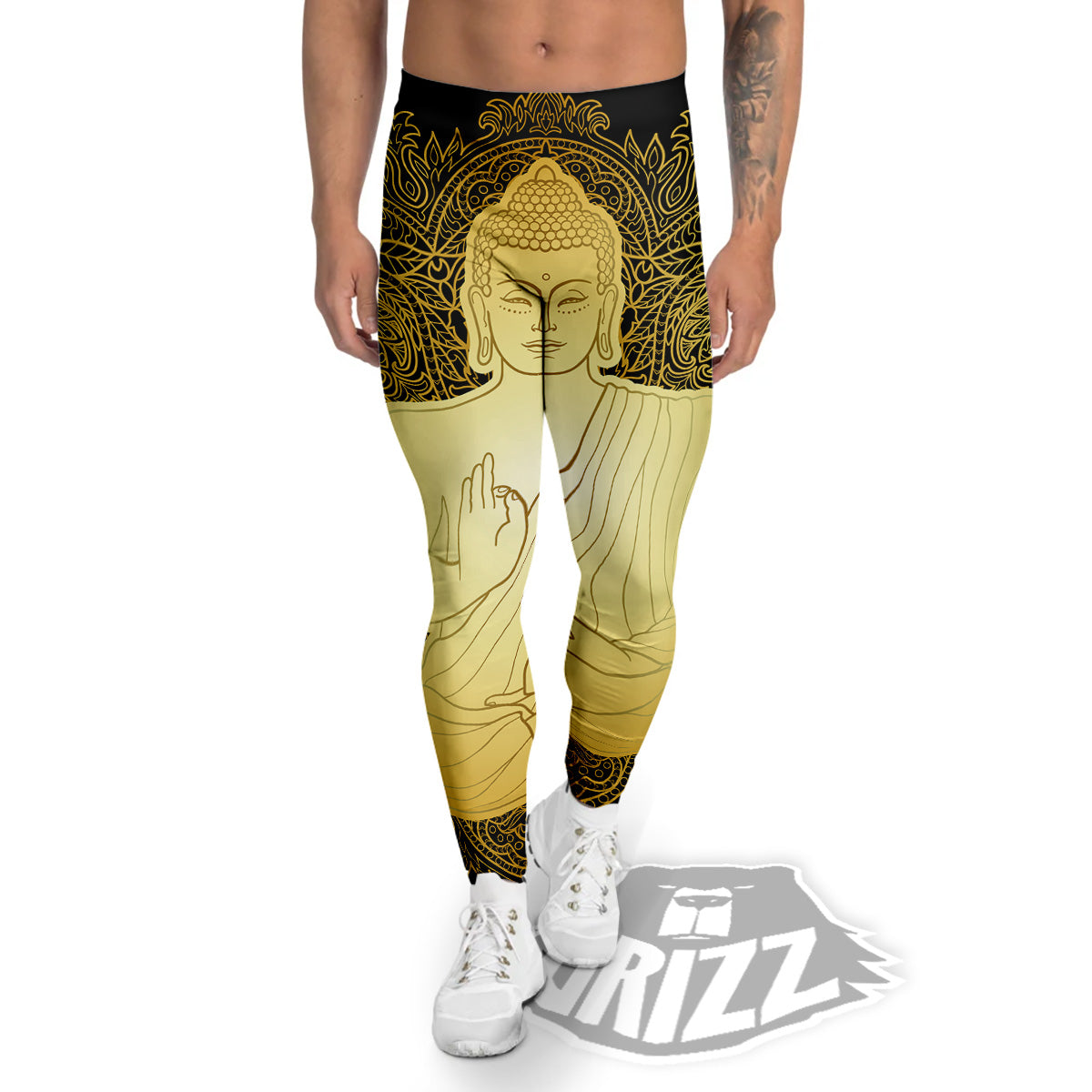 Mandala Buddha Statue Print Men's Leggings-grizzshop