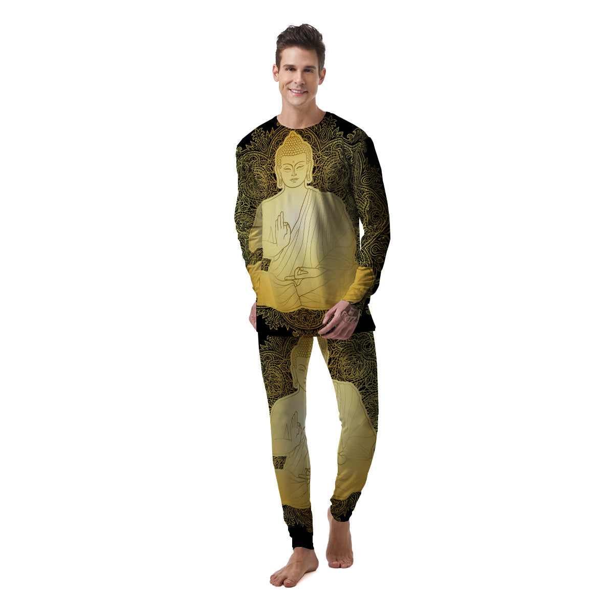 Mandala Buddha Statue Print Men's Pajamas-grizzshop