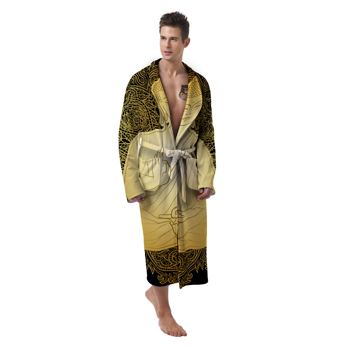 Mandala Buddha Statue Print Men's Robe-grizzshop