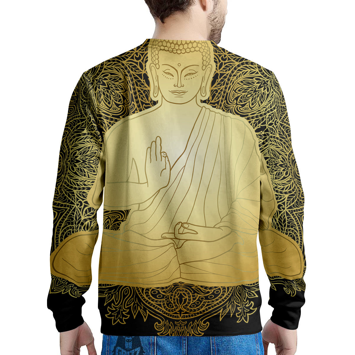 Mandala Buddha Statue Print Men's Sweatshirt-grizzshop