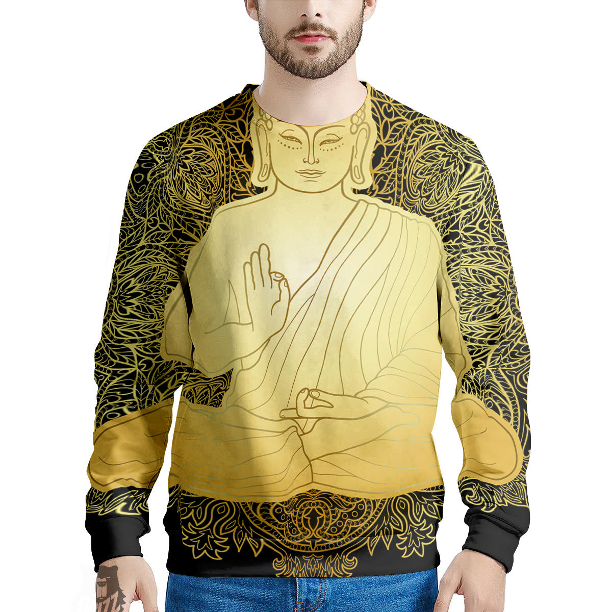 Mandala Buddha Statue Print Men's Sweatshirt-grizzshop