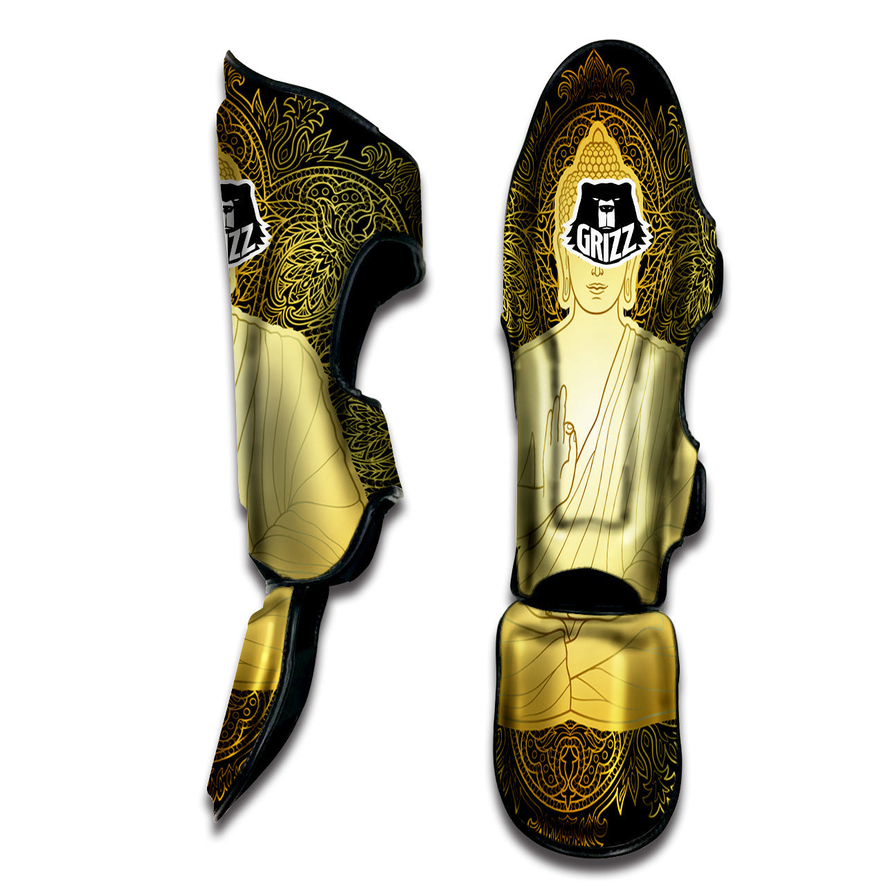 Mandala Buddha Statue Print Muay Thai Shin Guards-grizzshop
