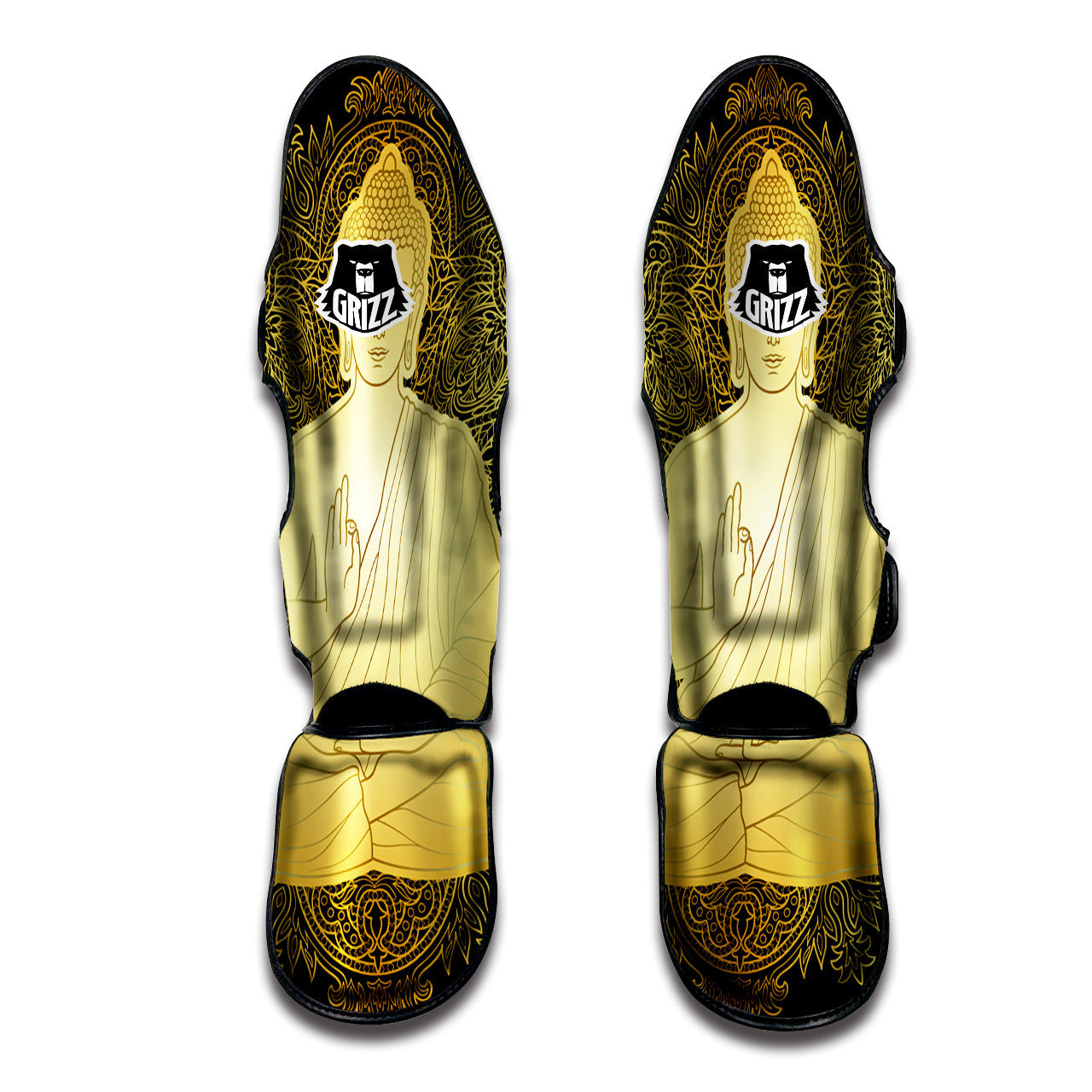 Mandala Buddha Statue Print Muay Thai Shin Guards-grizzshop