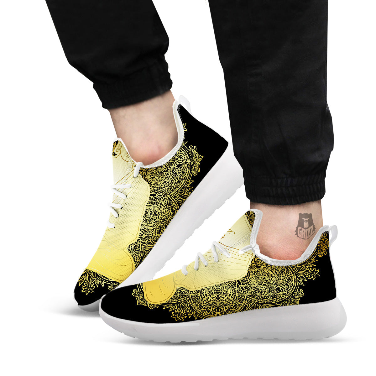 Mandala Buddha Statue Print White Athletic Shoes-grizzshop