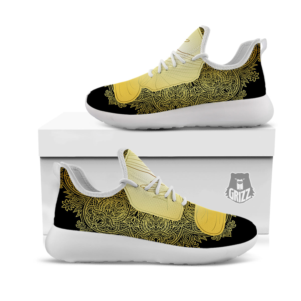Mandala Buddha Statue Print White Athletic Shoes-grizzshop