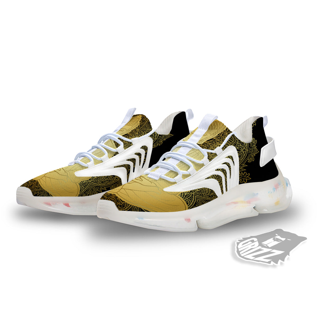 Mandala Buddha Statue Print White Gym Shoes-grizzshop
