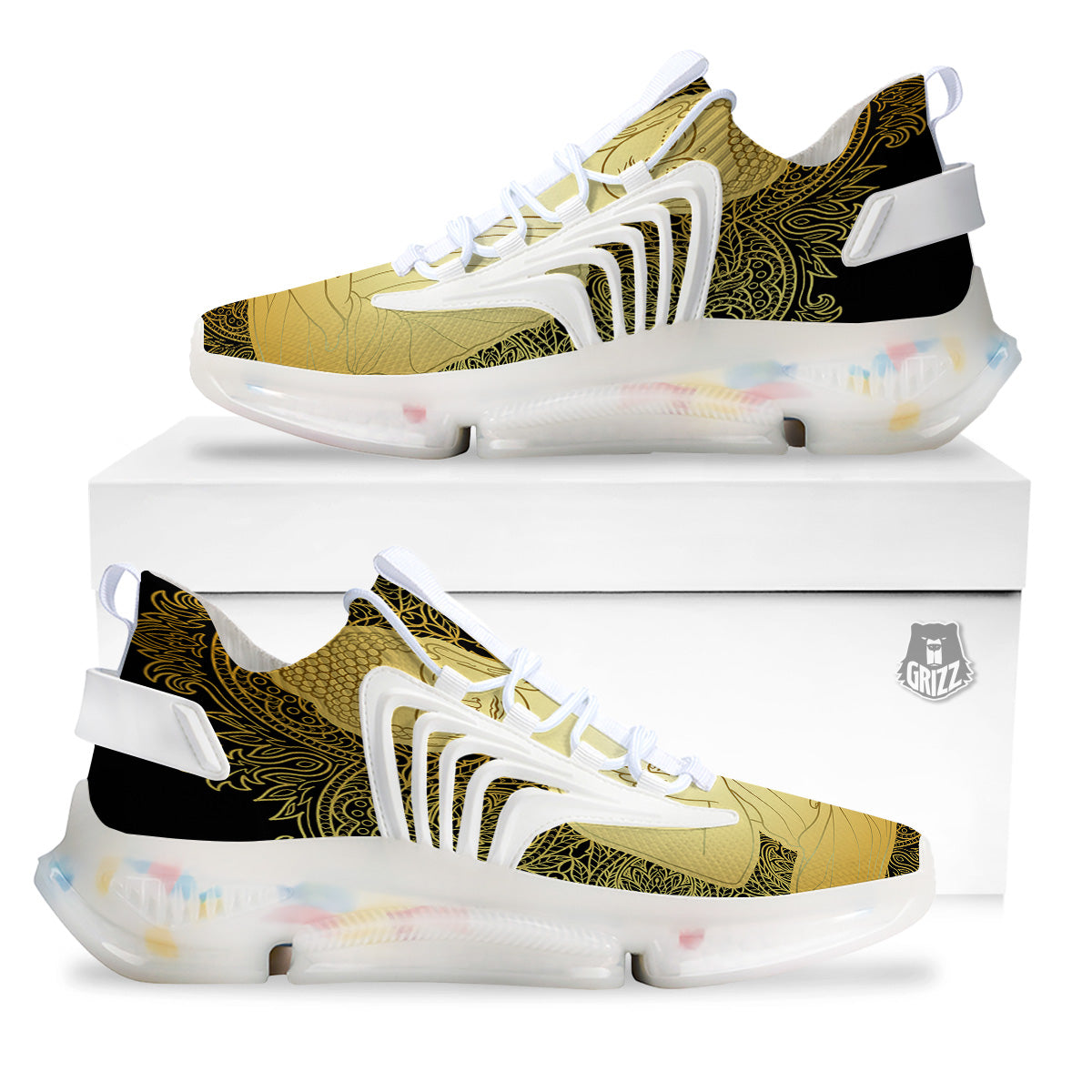 Mandala Buddha Statue Print White Gym Shoes-grizzshop