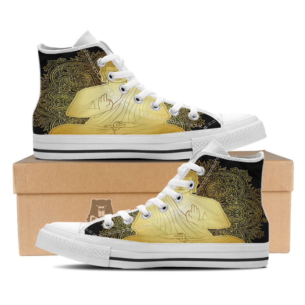 Mandala Buddha Statue Print White High Top Shoes-grizzshop