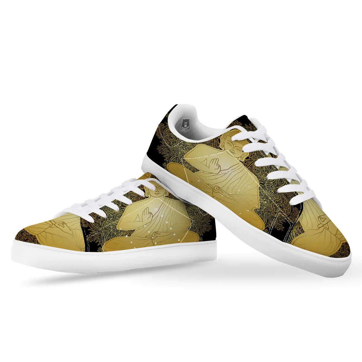 Mandala Buddha Statue Print White Low Top Sneakers-grizzshop