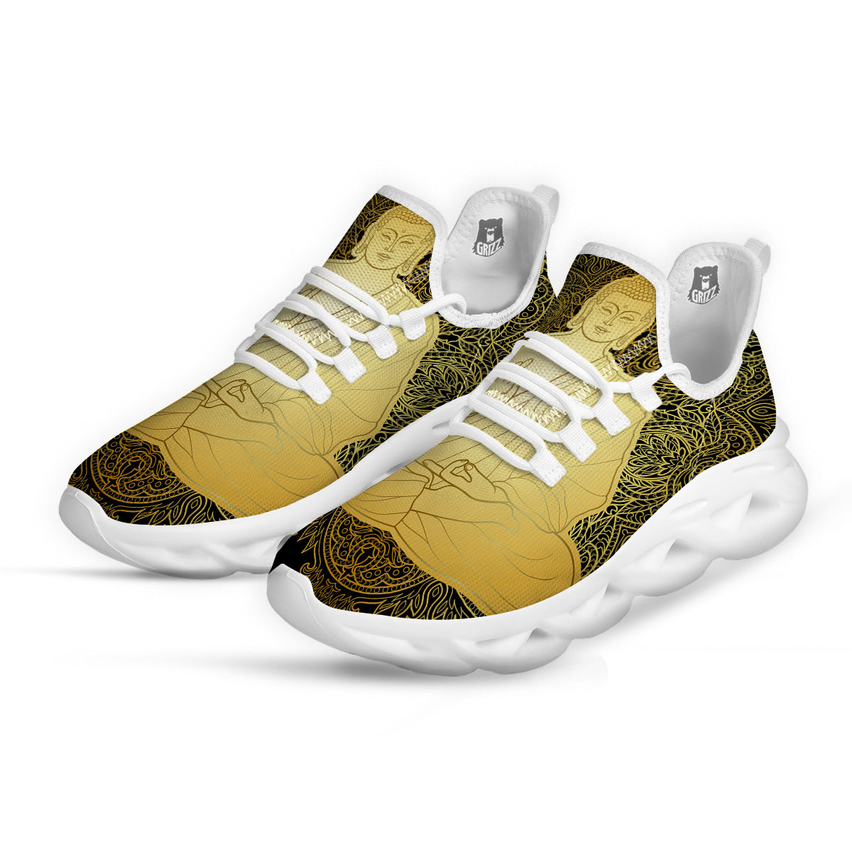 Mandala Buddha Statue Print White Running Shoes-grizzshop