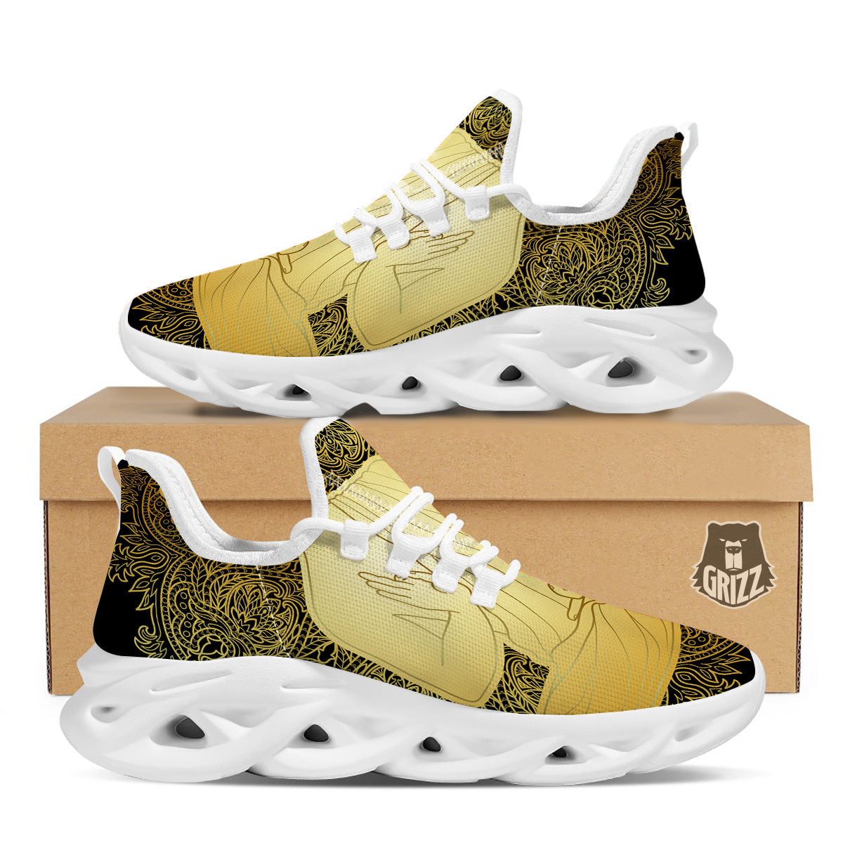 Mandala Buddha Statue Print White Running Shoes-grizzshop