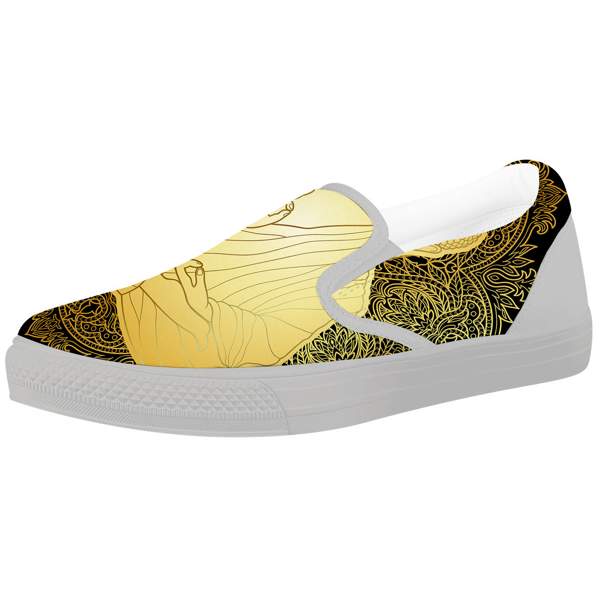 Mandala Buddha Statue Print White Slip On Shoes-grizzshop