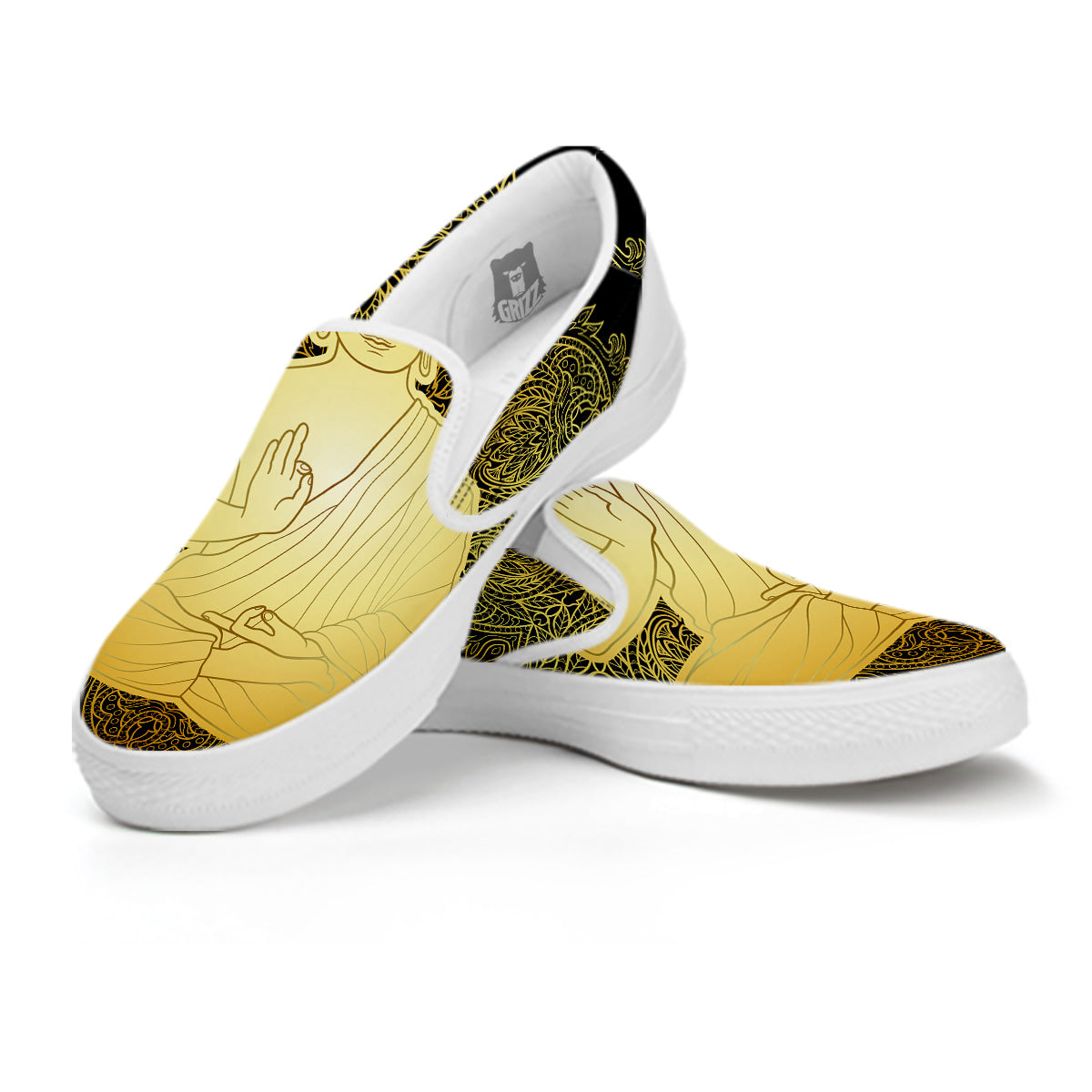 Mandala Buddha Statue Print White Slip On Shoes-grizzshop