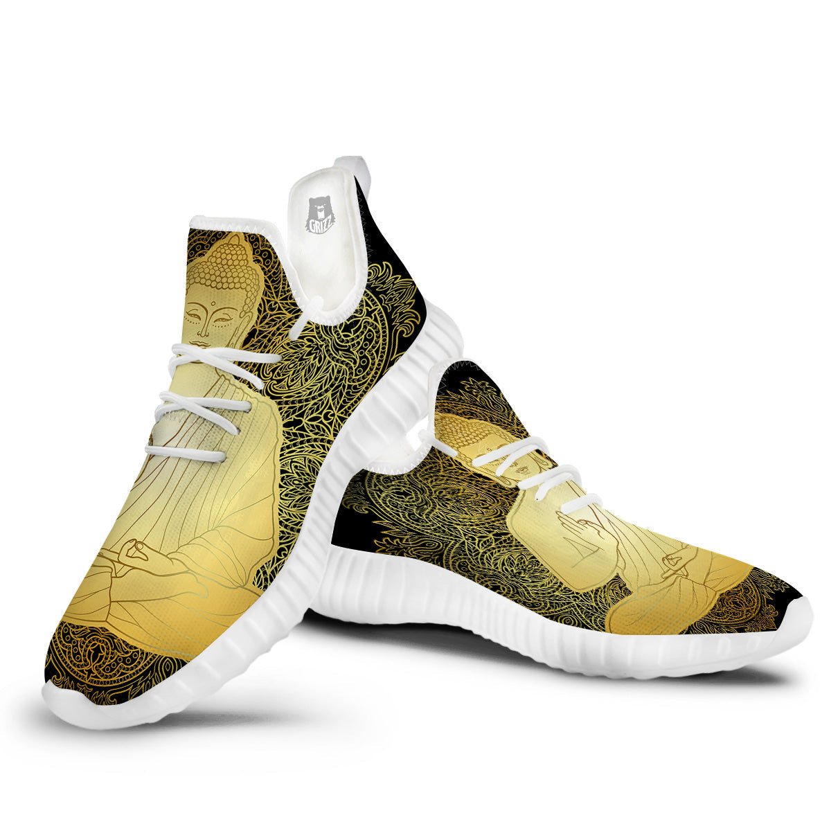 Mandala Buddha Statue Print White Walking Shoes-grizzshop