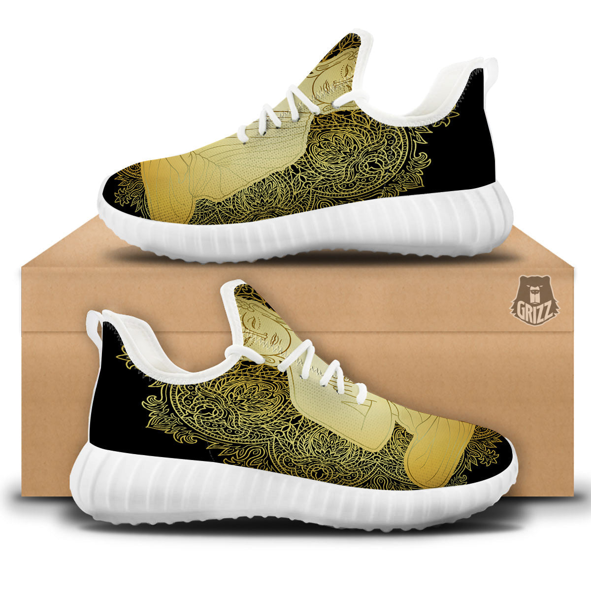 Mandala Buddha Statue Print White Walking Shoes-grizzshop