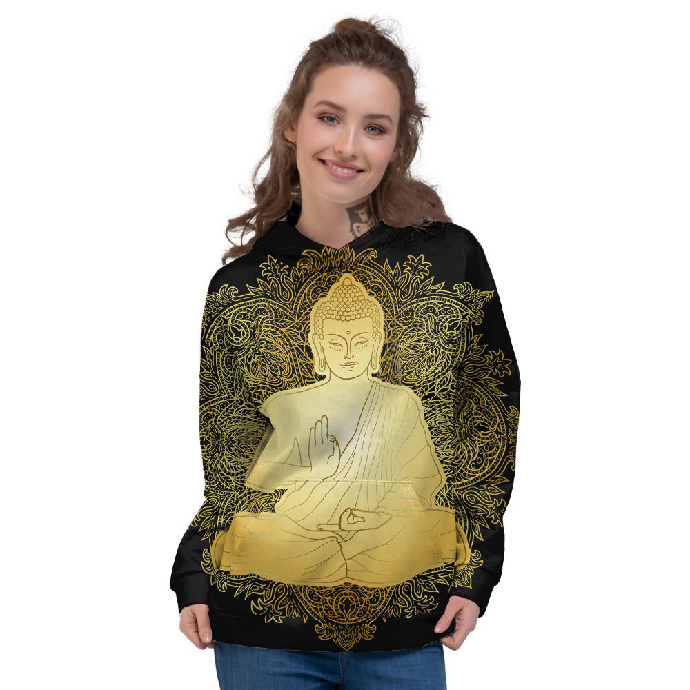 Mandala Buddha Statue Print Women's Hoodie-grizzshop