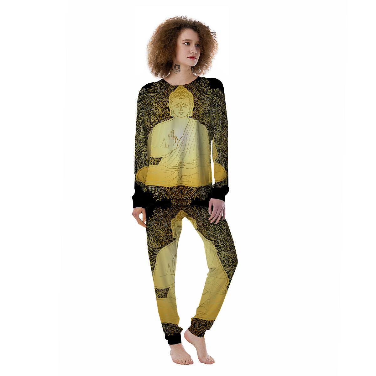 Mandala Buddha Statue Print Women's Pajamas-grizzshop