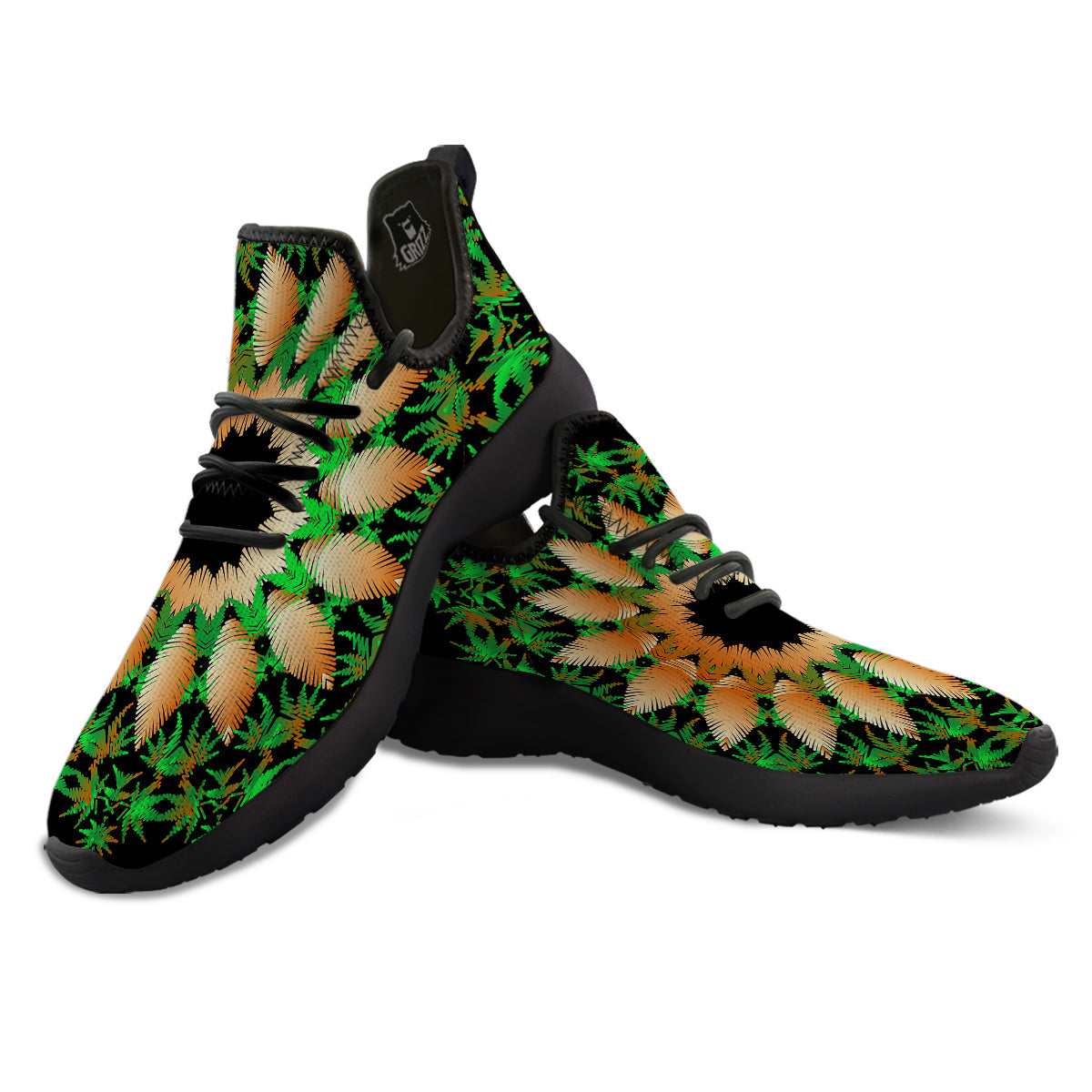 Mandala Cannabis Leaf Print Black Athletic Shoes-grizzshop