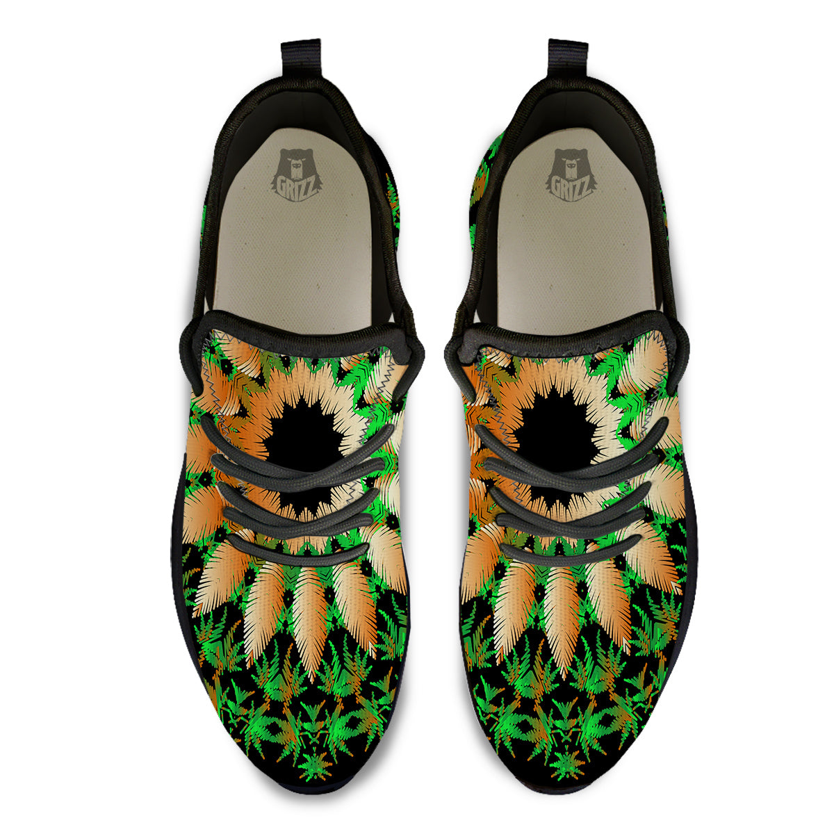 Mandala Cannabis Leaf Print Black Athletic Shoes-grizzshop