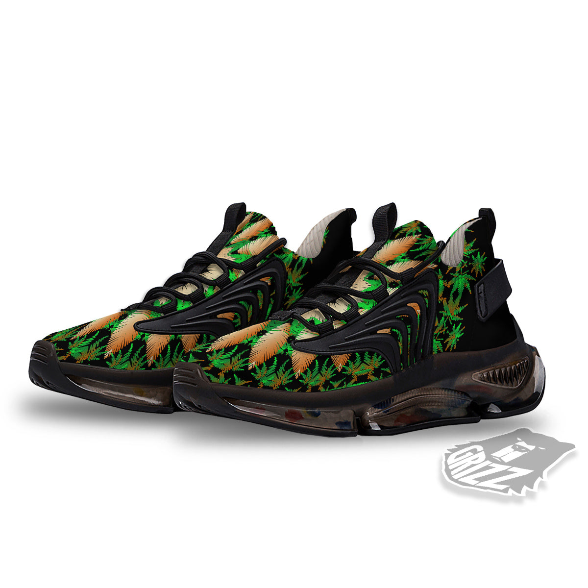 Mandala Cannabis Leaf Print Black Gym Shoes-grizzshop