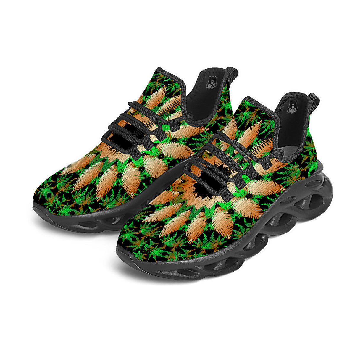 Mandala Cannabis Leaf Print Black Running Shoes-grizzshop