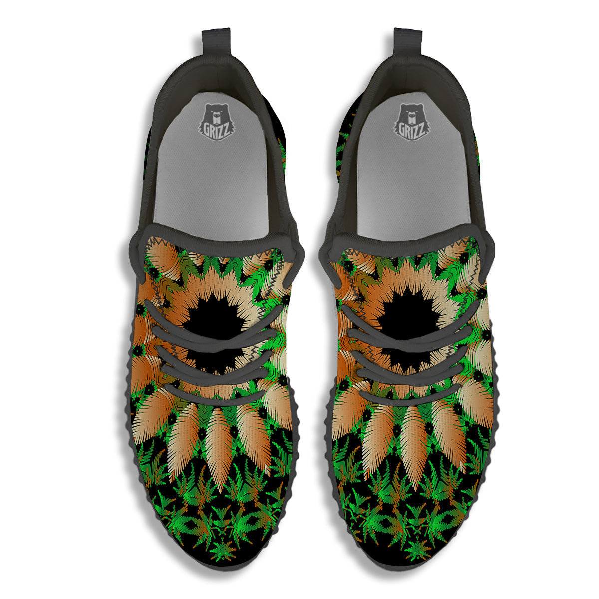 Mandala Cannabis Leaf Print Black Walking Shoes-grizzshop