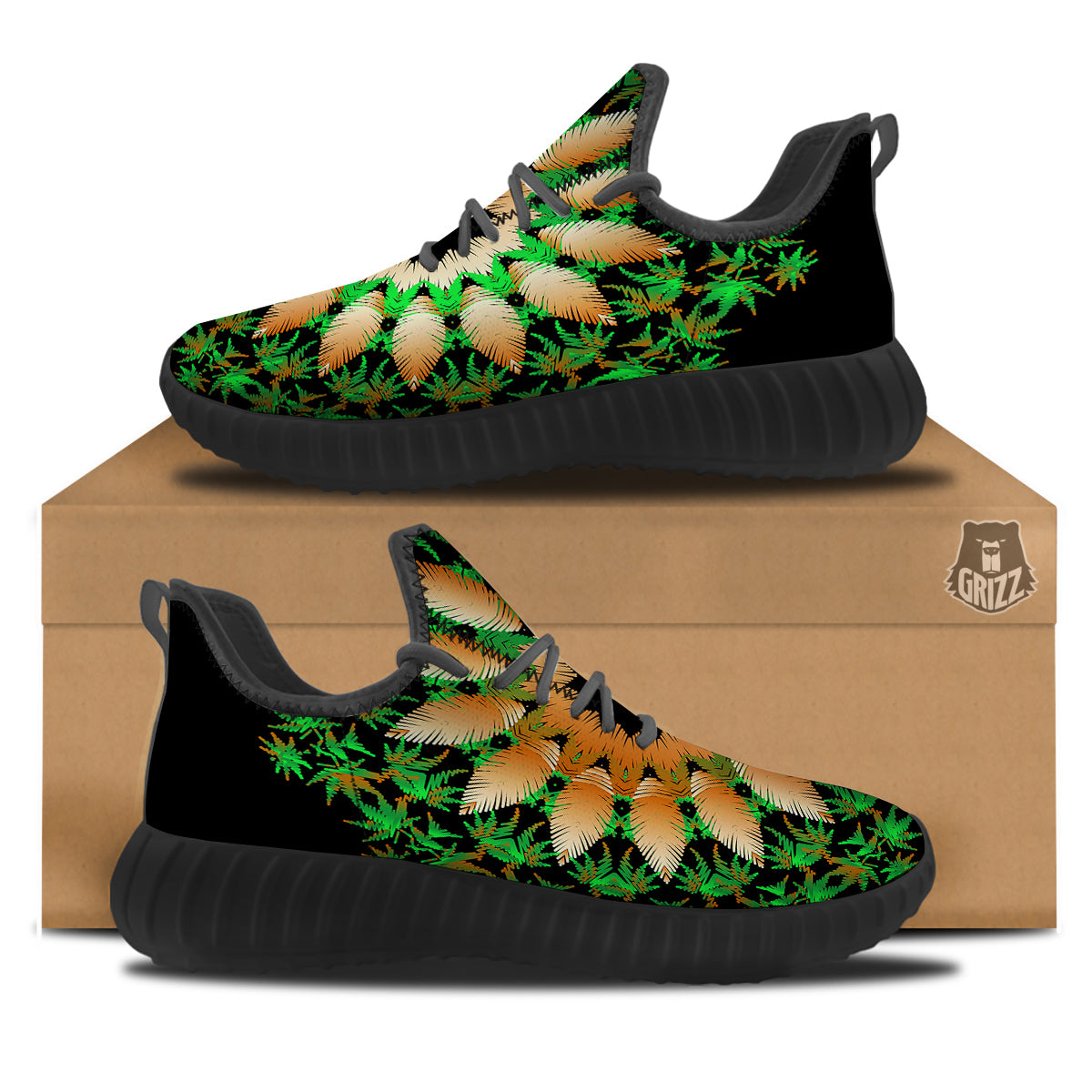 Mandala Cannabis Leaf Print Black Walking Shoes-grizzshop