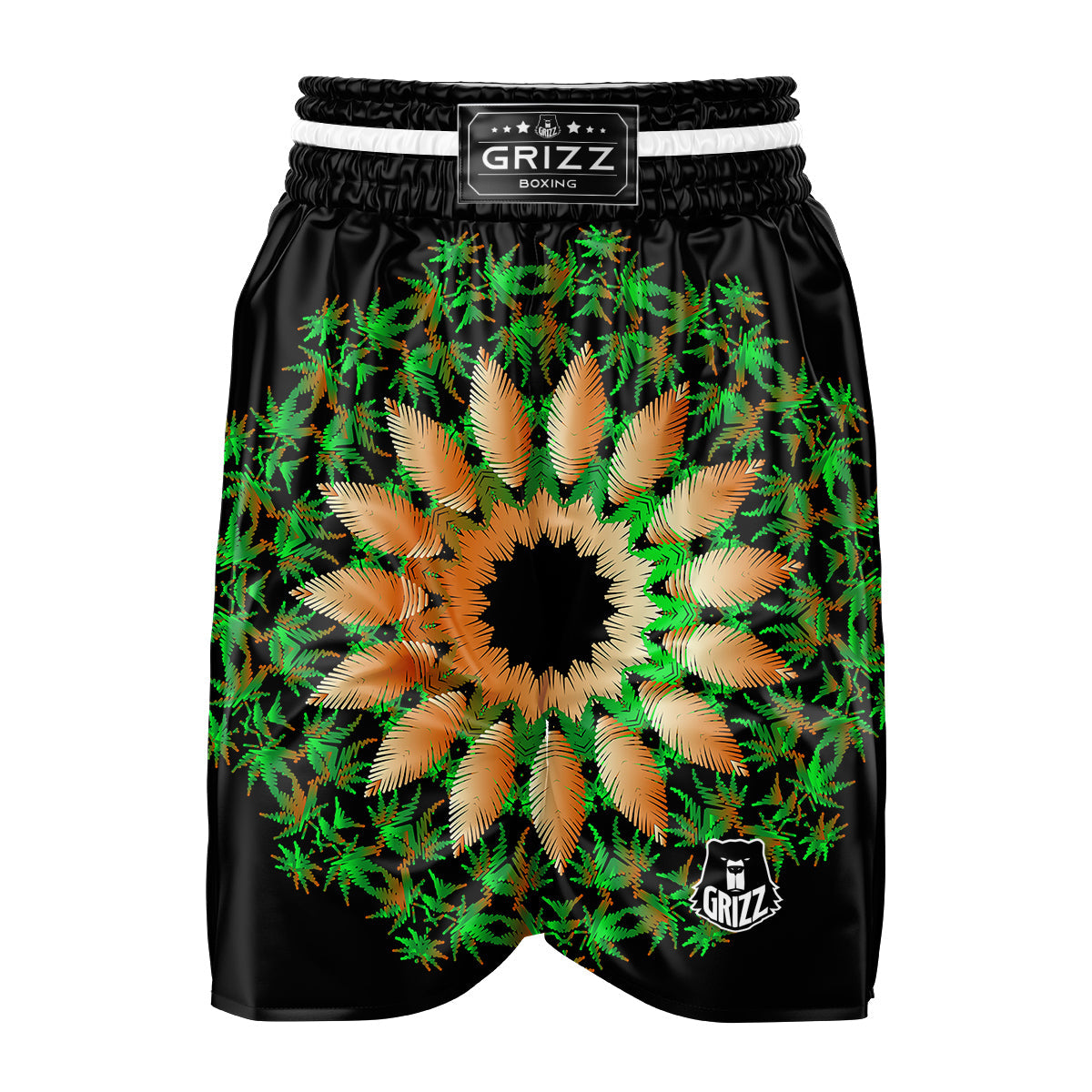 Mandala Cannabis Leaf Print Boxing Shorts-grizzshop