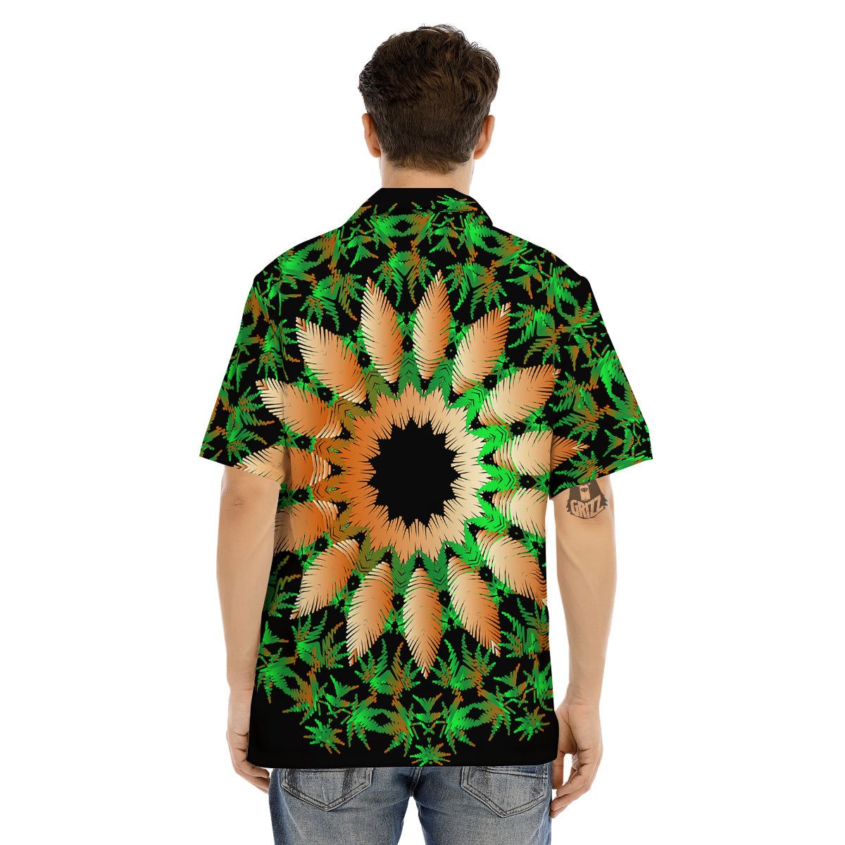 Mandala Cannabis Leaf Print Men's Hawaiian Shirt-grizzshop
