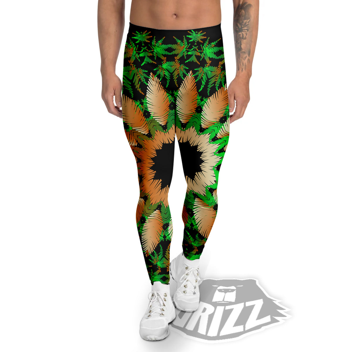 Mandala Cannabis Leaf Print Men's Leggings-grizzshop