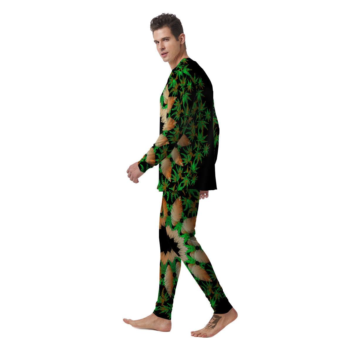 Mandala Cannabis Leaf Print Men's Pajamas-grizzshop