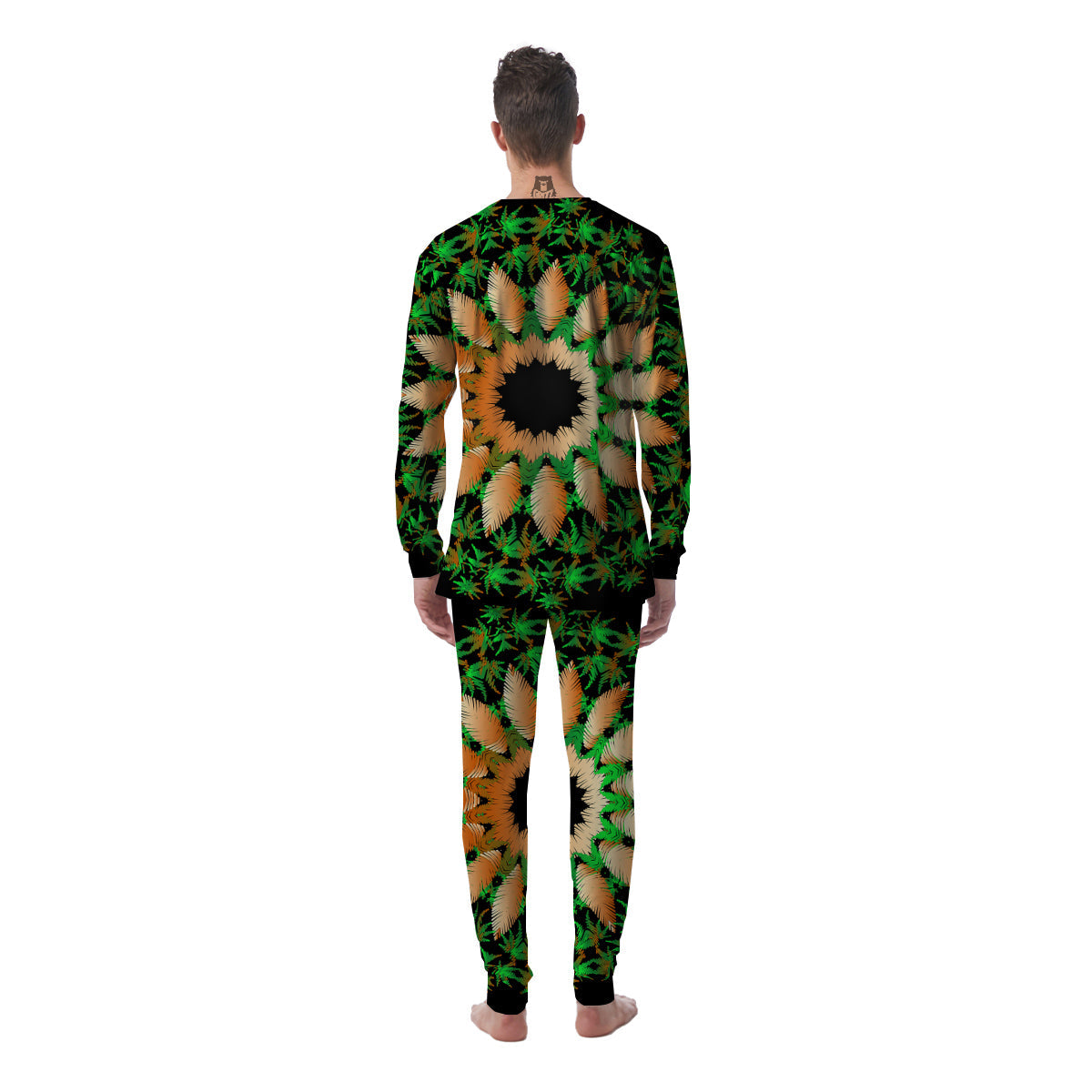 Mandala Cannabis Leaf Print Men's Pajamas-grizzshop