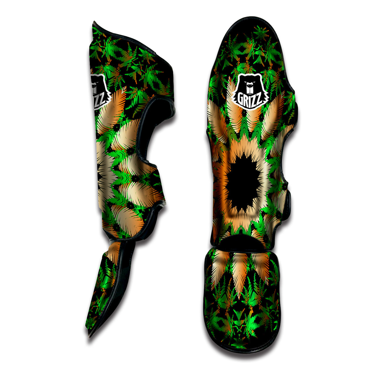 Mandala Cannabis Leaf Print Muay Thai Shin Guards-grizzshop