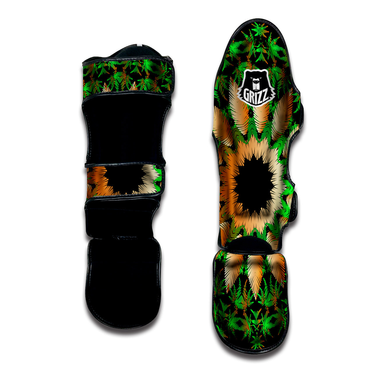 Mandala Cannabis Leaf Print Muay Thai Shin Guards-grizzshop