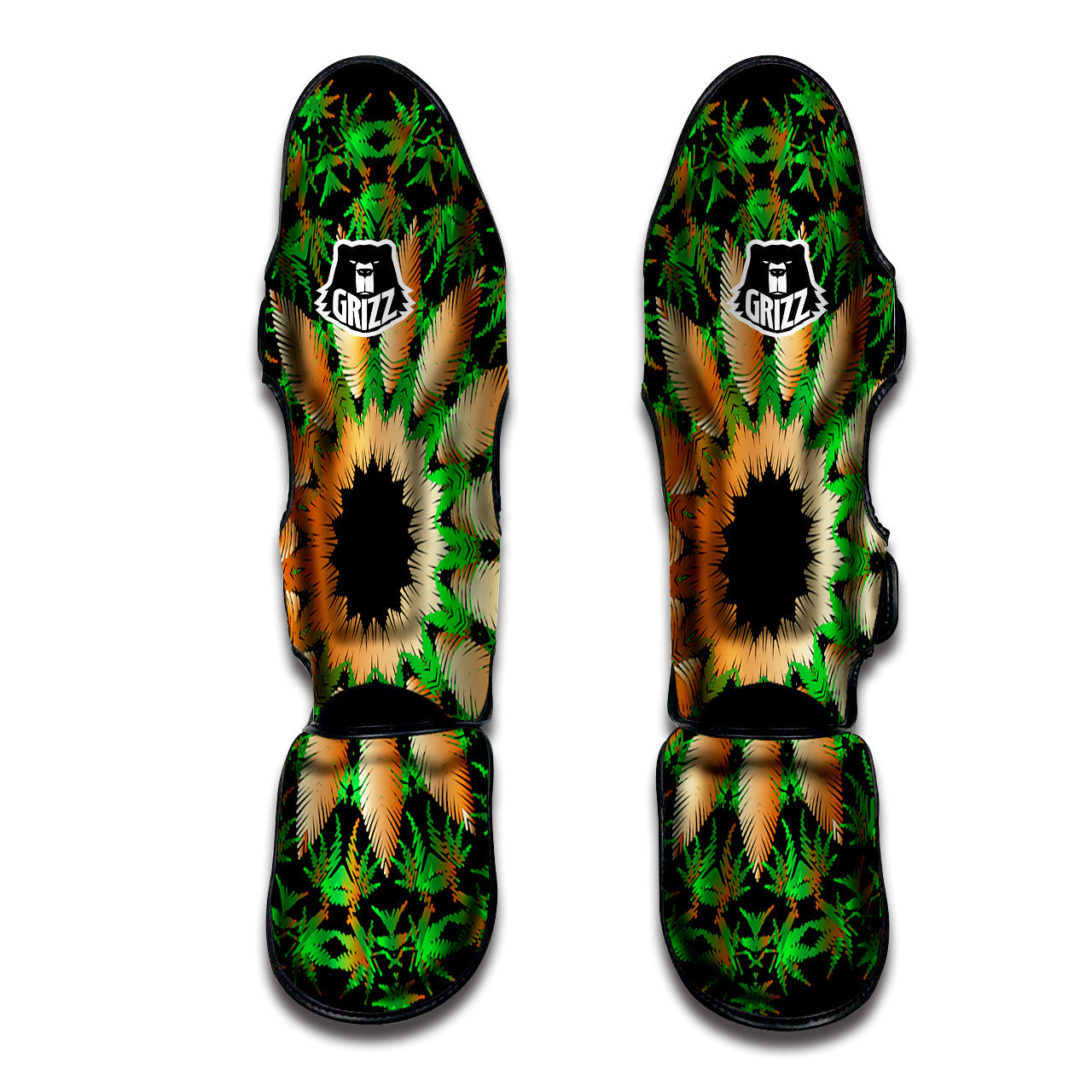 Mandala Cannabis Leaf Print Muay Thai Shin Guards-grizzshop