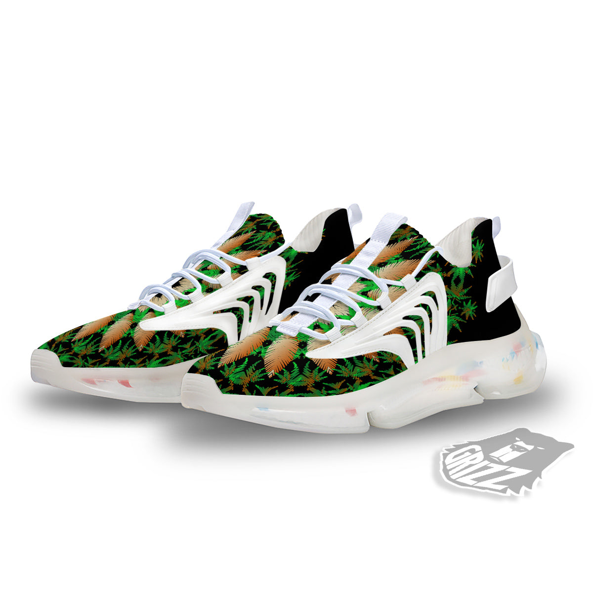 Mandala Cannabis Leaf Print White Gym Shoes-grizzshop