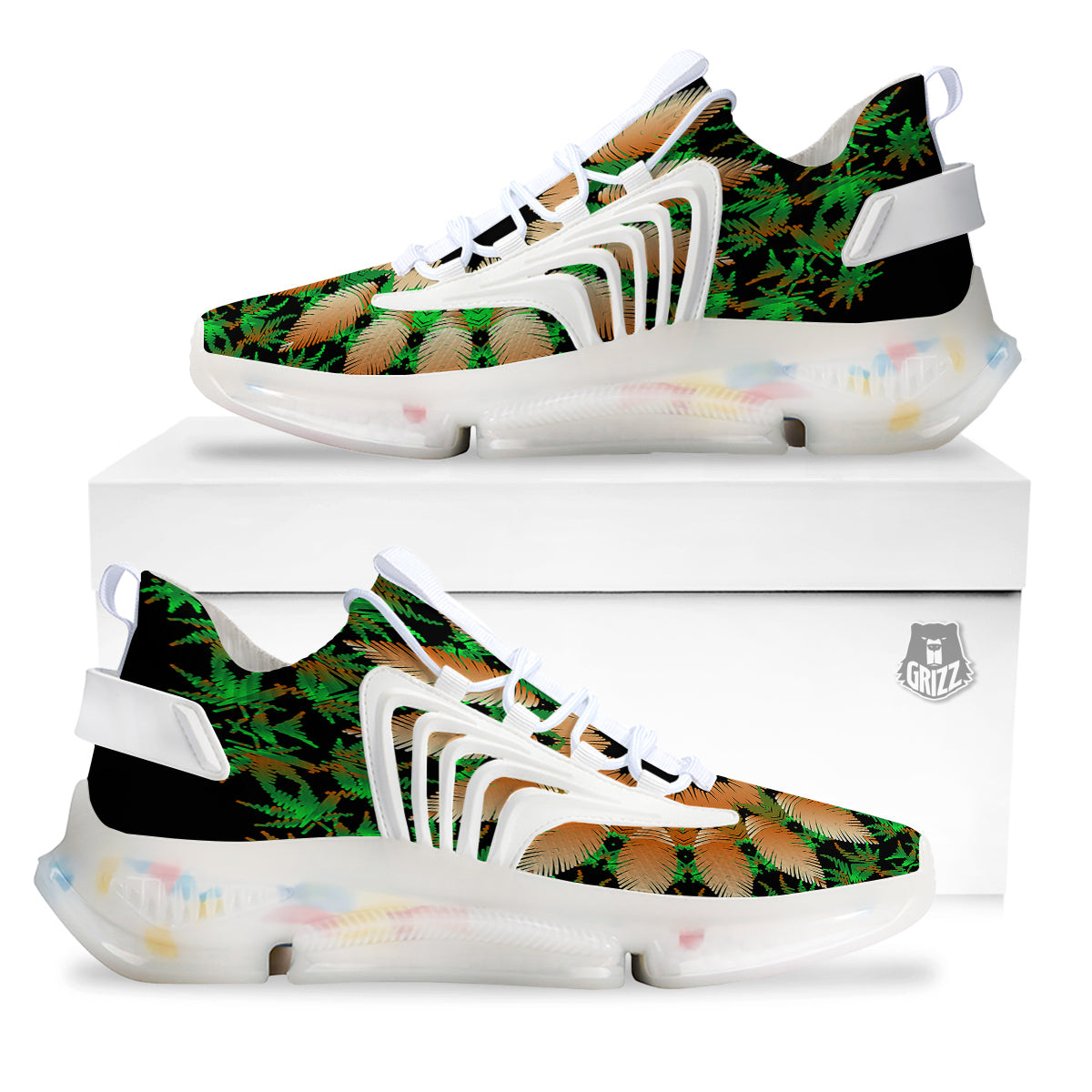 Mandala Cannabis Leaf Print White Gym Shoes-grizzshop