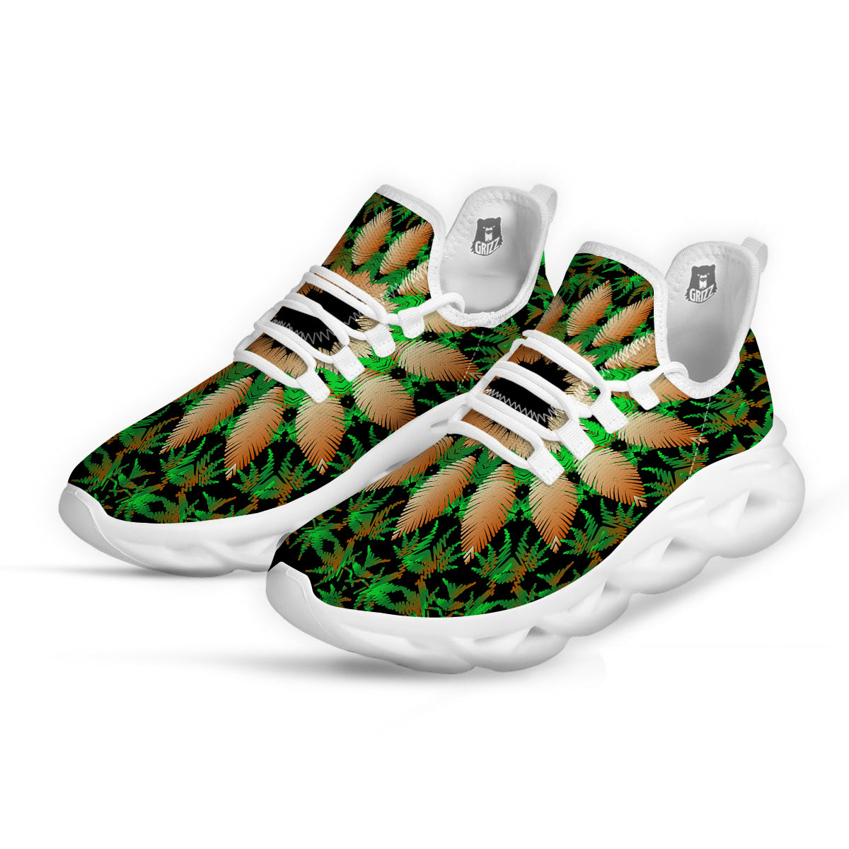 Mandala Cannabis Leaf Print White Running Shoes-grizzshop