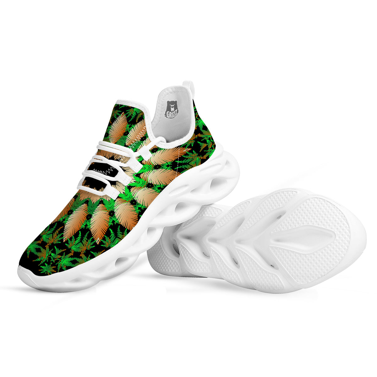 Mandala Cannabis Leaf Print White Running Shoes-grizzshop