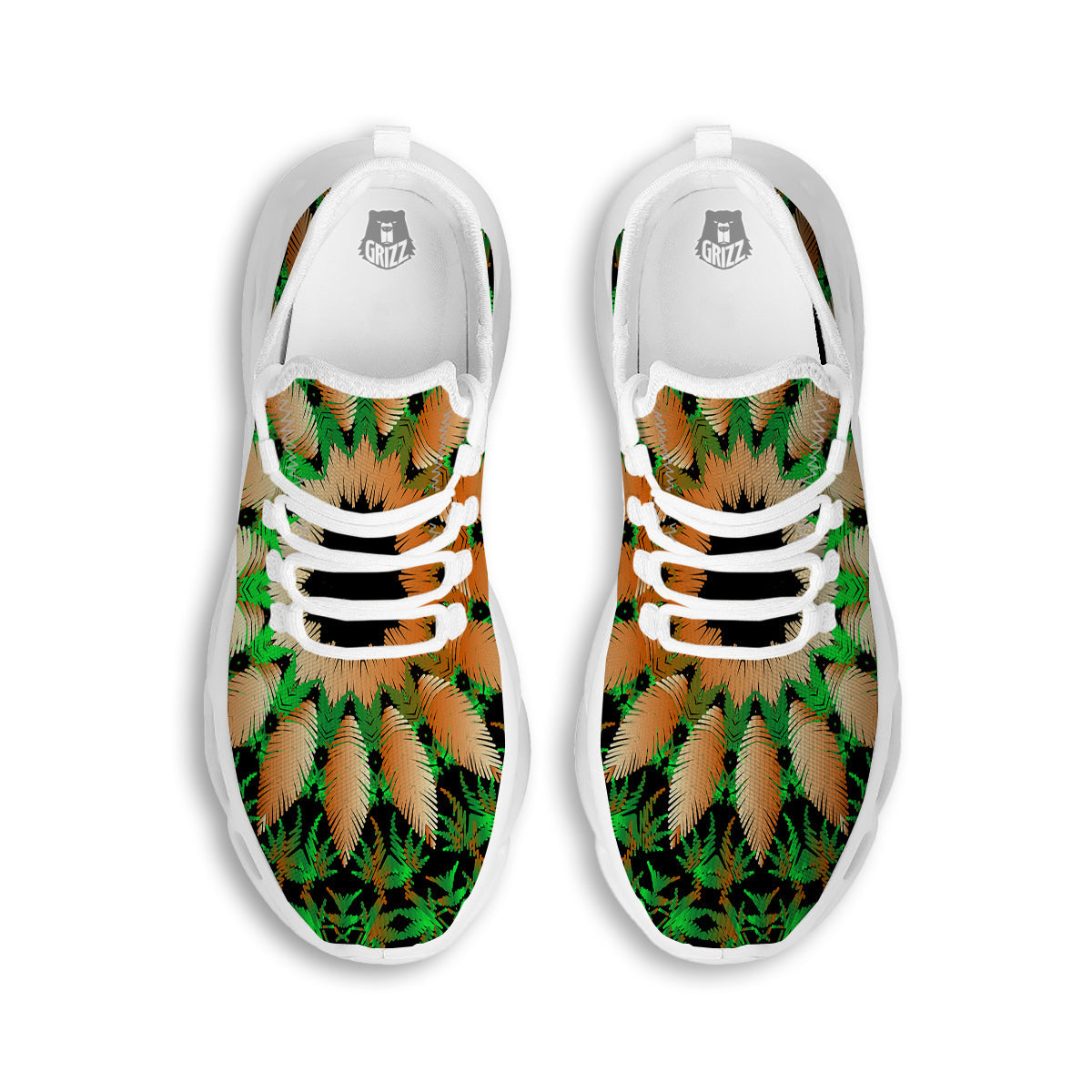 Mandala Cannabis Leaf Print White Running Shoes-grizzshop