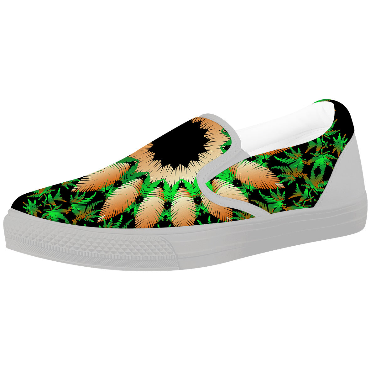 Mandala Cannabis Leaf Print White Slip On Shoes-grizzshop