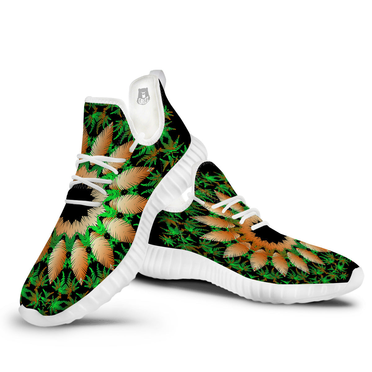 Mandala Cannabis Leaf Print White Walking Shoes-grizzshop