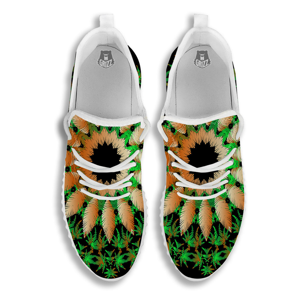 Mandala Cannabis Leaf Print White Walking Shoes-grizzshop